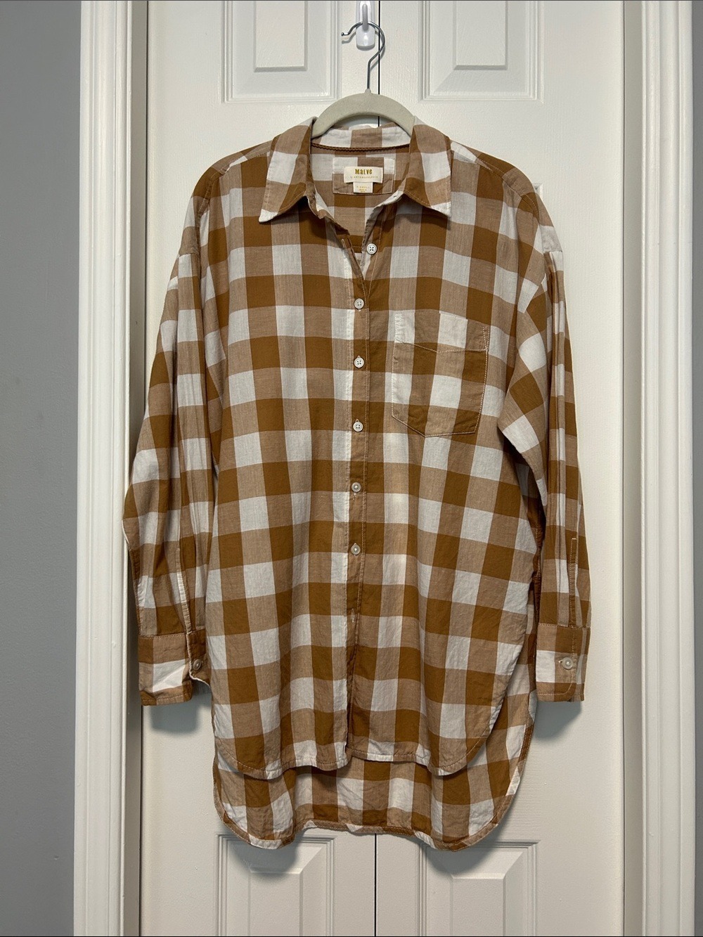 Anthropologie Maeve Bennet Button Down Oversized Buffalo Check Shirt - Picture 2 of 12